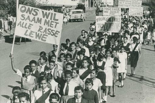 School children protesting against the Group Areas Act. 1955