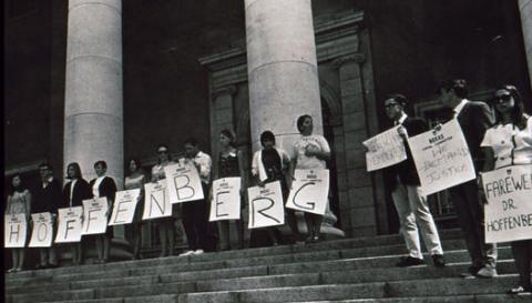 University staff and students protesting against the banning of Raymond Hoffenberg, 1967