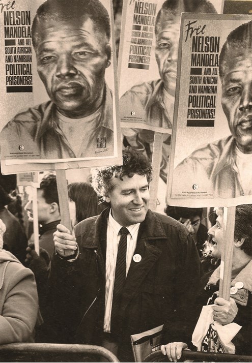 Adelaine Hain protesting with her son Peter