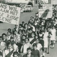 School children protesting against the Group Areas Act. 1955