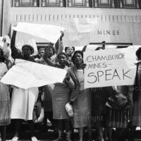 Women protest outside Chamber of Mines on International Women's Day